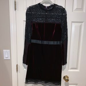 Topshop TALL Velvet & Lace ribbon shift dress